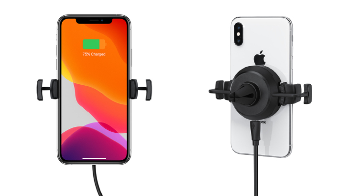  mophie 無線充電冷氣風口夾架mophie的無線充電冷氣風口夾架配備Apple 7.5W 快速充電功能，在駕駛旅程快速為iphone充電。穩固的防滑夾架能緊扣電話，靈活設計讓爸爸在駕駛